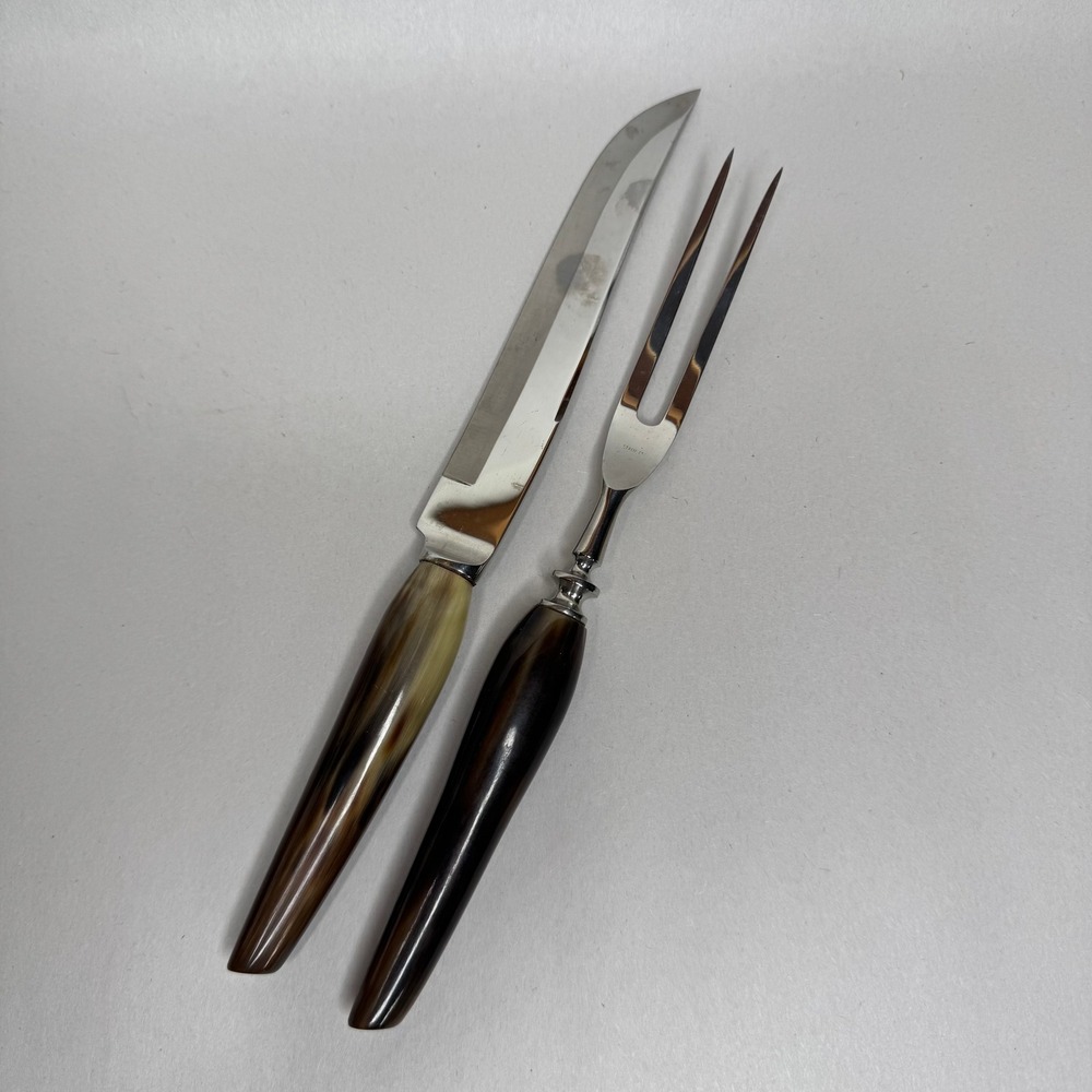 Vintage Faux Horn Handle Carving Set Stainless Steel Meat Knife and Fork 2pc